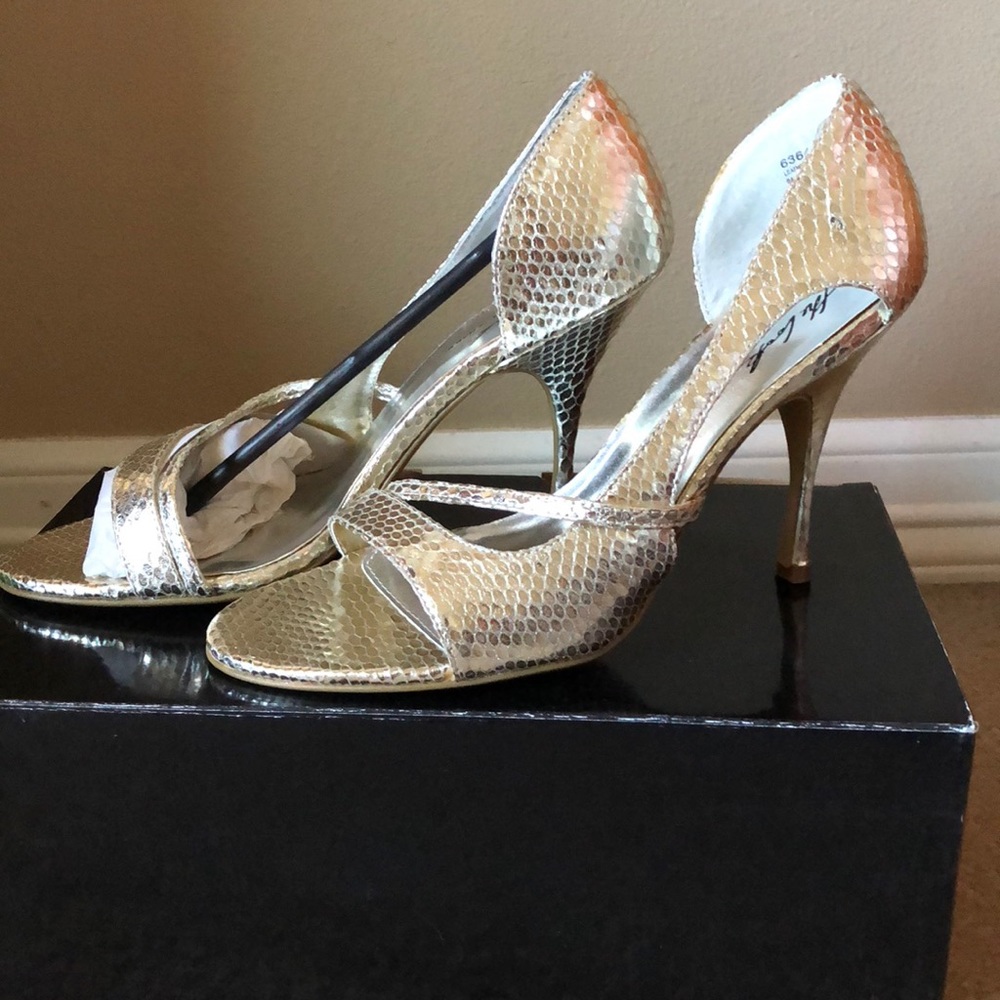 New Randolph Duke light gold snake print leather